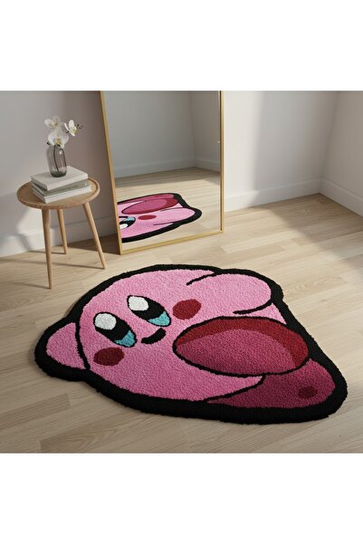 El Yapımı Tufting Halı Kirby Çizgi Karakter Desenli Dekoratif Halı – Çocuk Odası Genç Odası Halısı – Renkli Özel Tasarım Hediyelik