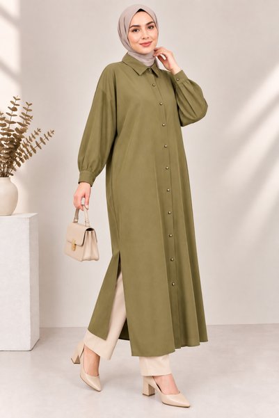 VıoShıne Women's Modal Tencel Buttoned Oversize Long Tunic Shirt