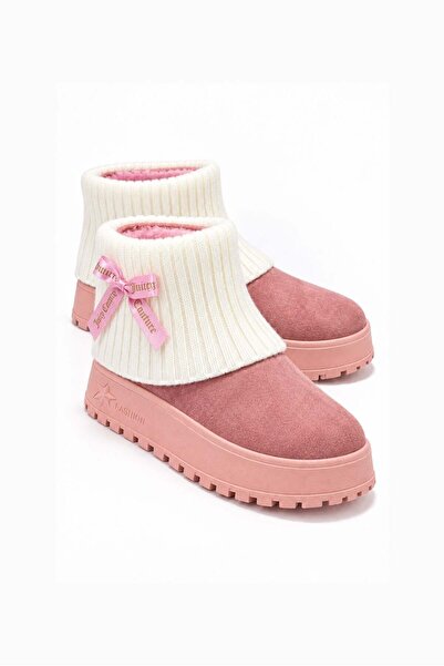 CCWAY AYAKKABI Knitted, Bowknot, Furry Children's Boots 31-35 Pudra