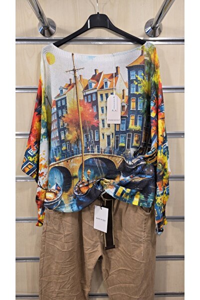 Park Moda Italian Mercerized Blouse with City Landscape Pattern Printed
