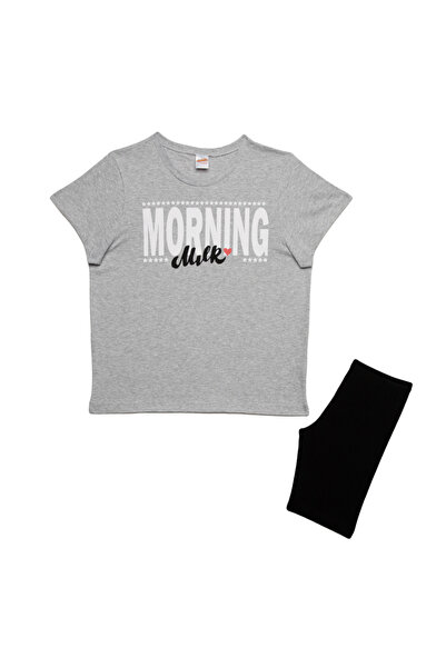 Minerva Παιδικές Πιτζάμες Κοριτσιού Morning Milk Νο 12-16 Γκρι Μελανζέ-Μαύρο