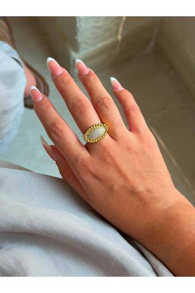 ANKA JEWELLRY Steel Women's Ring – Gold Color Oval Zircon Stone Special Desig...