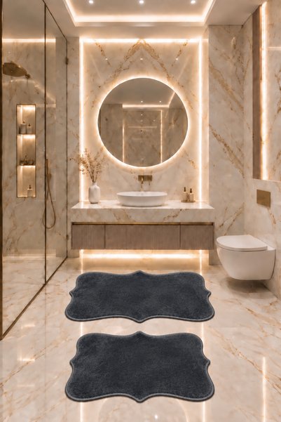 Lionhome Plush Bath Mat Toilet Mat Set of 2 Washable Colorful Non-Slip Base W...