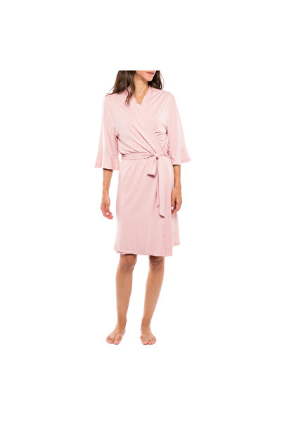 Pink Label Γυναικεία Ρόμπα Κρουαζέ Μονόχρωμη Nos SN101 Σολομί