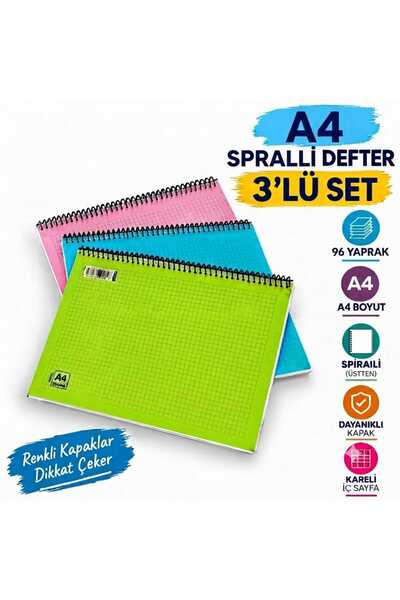 Proton A4 Spiral Checkered Notebook 96 Sheets Mixed Color Durable Cover Set of 3