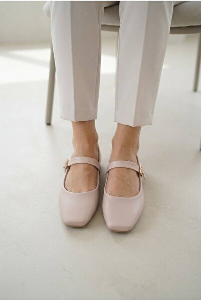 İncilaPearla Larin Women's Beige Buckle Mary Jane Ballerina Pointed Toe Casua...