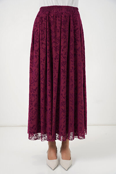 Modamorfo Women's Flock Printed Lined Skirt 8069 - Plum