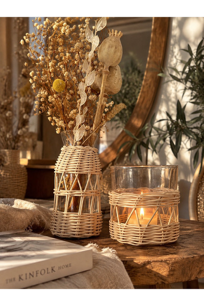 His Art Workshop Rattan Bohem Mumluk ve Vazo Set 222