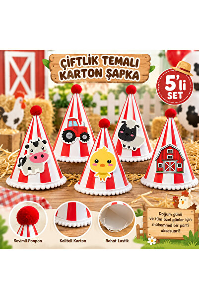 Partifabrik Çiftlik Temalı Karton Şapka 5 Adet