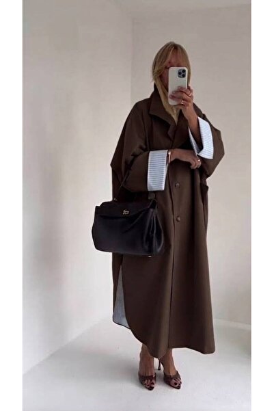 Olbia Women's Brown Oversized Lined Belted Design Trench Coat