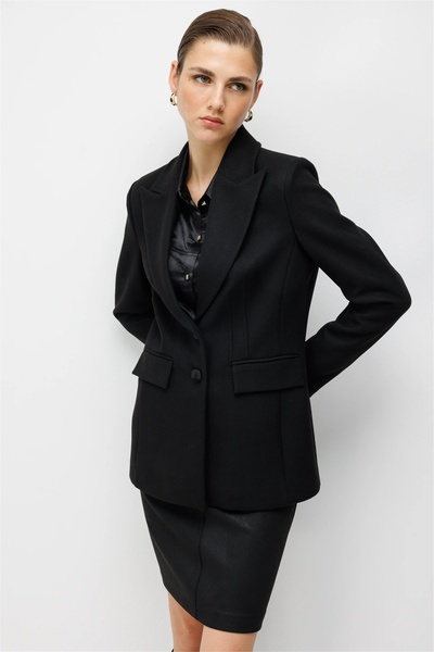 Ekol Women's Cashmere Jacket with Flap Pockets Black