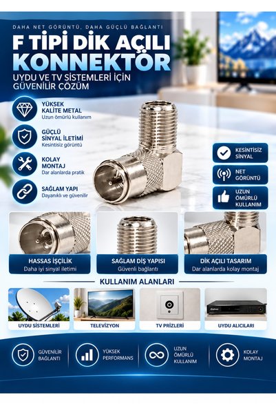 PEMBERTON F Tipi 90° L Dik Açılı Hızlı F Konnektör – Uydu Tv Anten Kablo Bağl...