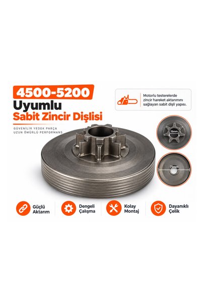 Algaride 4500 5200 Motorlu Testere Uyumlu Sabit Zincir Dişlisi 15 mm İç Çap 7...