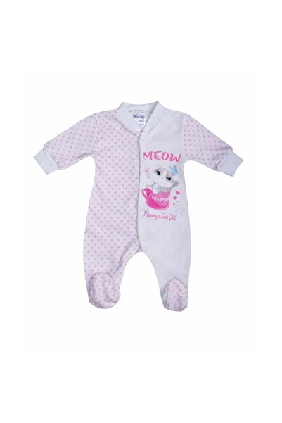 PrettyBaby Όμορφο Μωρό Βρεφικό Βαμβακερό Φορμάκι Λεπτής Πλέξης Μιάου Λευκό Ροζ