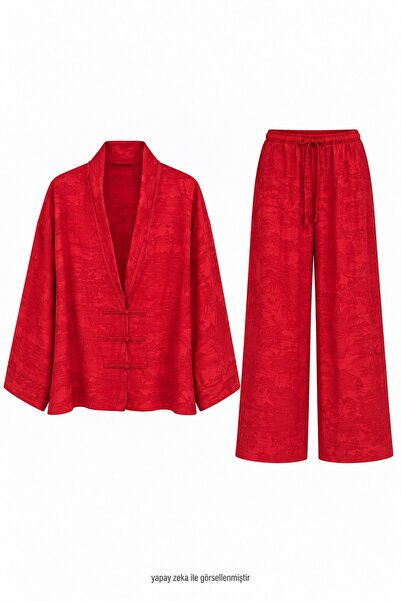 elif teke Jacquard Kimono Set Red