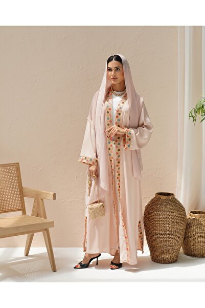 lune Blush Beige Abaya with luxury Lace