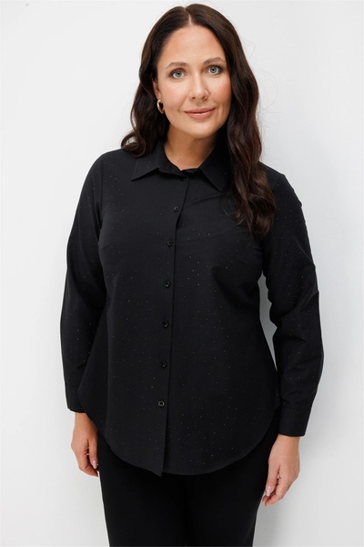 Ekol Women's Stone Embellished Plus Size Shirt Black