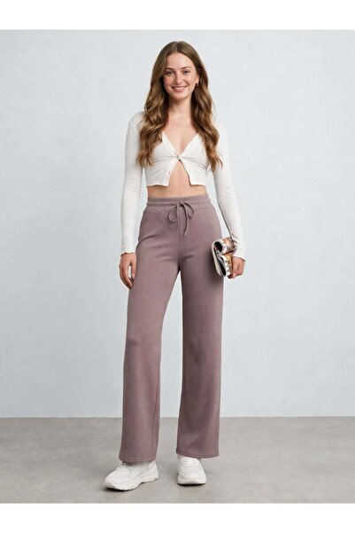 MAİMODA Women's Ribbed Brushed Casual Pants