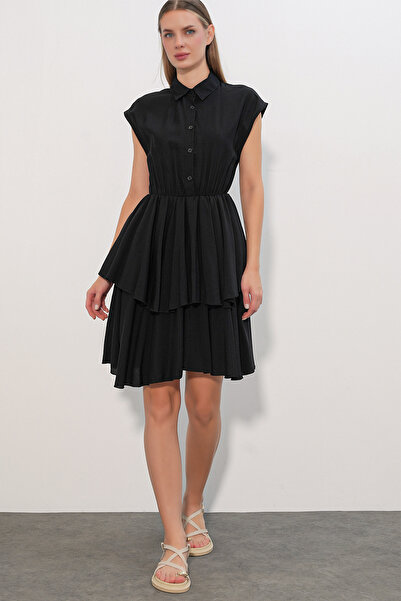 Modamorfo Women's Zero Sleeve Fold Dress 2622 - Black