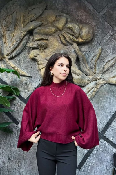sunfyre Bat Sleeve High Neck Knitwear Sweater Sun529