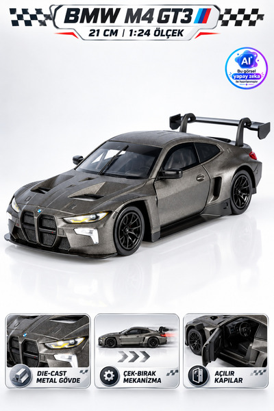YILDIRIM OYUNCAK Die-Cast BMW M4 GT3 Metal Model Araba 21cm - 1:24 Ölçek Çek ...