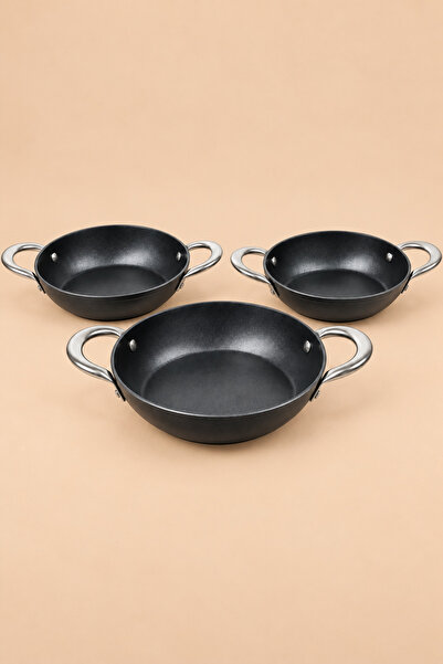 Seral Nest 3'lü Döküm Sahan Seti 18-20-22 cm Kulplu Granit Tava Takımı