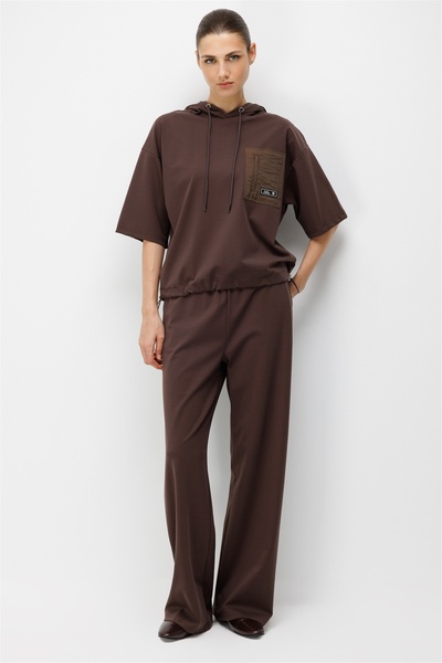 on Women's Lace-Up Waist Wide-Leg Sweatpants Brown
