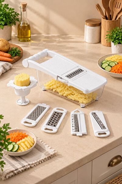 Seral Slice Box Çok Amaçlı Rende Seti Hazneli Doğrayıcı Dilimleyici Patates A...