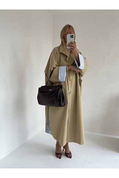 Olbia Women's Green Oversized Lined Belted Design Trench Coat