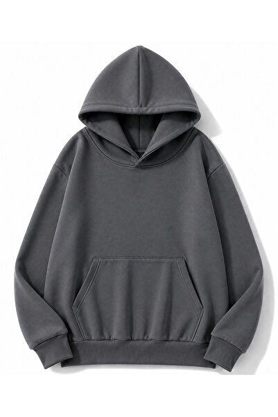 MOONBULL Unisex Şimşek Taş Sırt Baskılı Kanguru Cepli Kapüşonlu Oversize Sweatshirt
