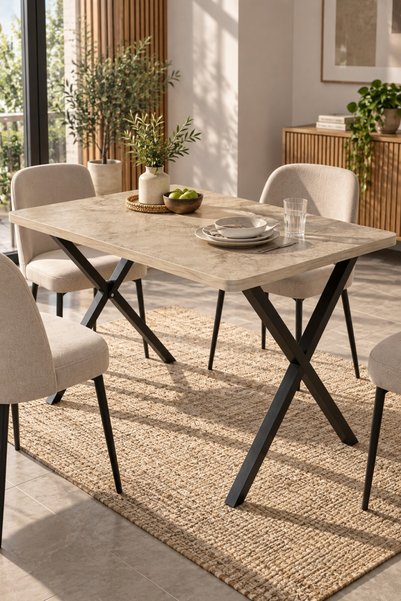 SuloraHome Modern Ahşap Görünümlü Mutfak ve Yemek Masası 110x70 cm