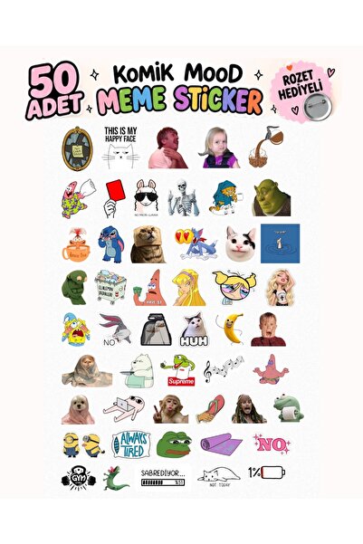Genel Markalar Minikutunuz 50 Adet Komik Mood Meme Sticker Seti – Eğlenceli K...