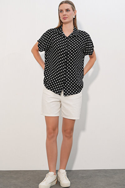 Modamorfo 3711 Women's Polka Dot Half Sleeve Shirt - A.Black