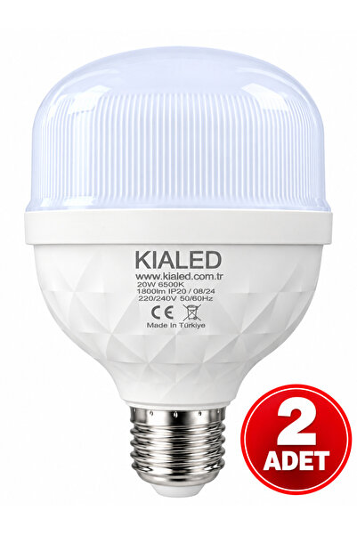 kialed 20W LED Ampul 6500K Beyaz Işık 1800 Lümen E27 2'li