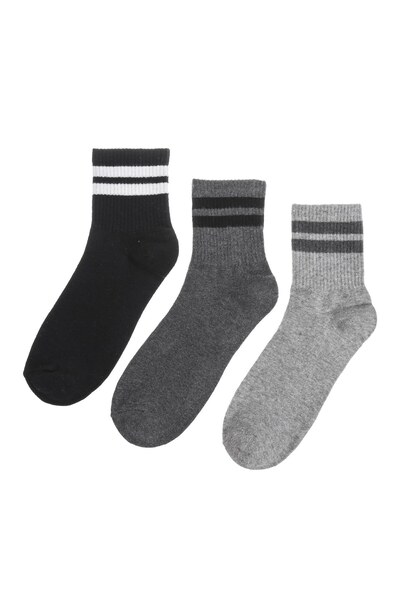 OEM Sosete Barbati Sport Fancy Mid Cut Gri Antracit Negre cu Dungi - 3 perechi
