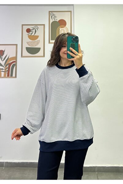 bydenizcollection Crew Neck Striped Oversize Fit Sweatshirt