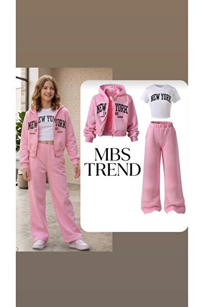 Kids Winter Girls' Pink "New York" Printed Hooded Zipper Tracksuit Set (3-Pie...