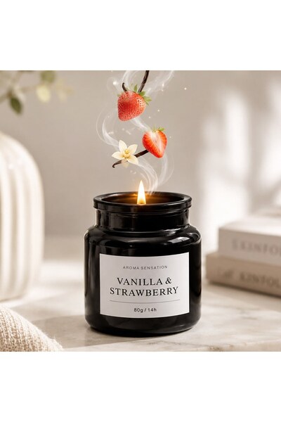 OEM Lumanare Parfumata Neagra cu Aroma de Vanilie si Capsuni in Recipient Ø6x...