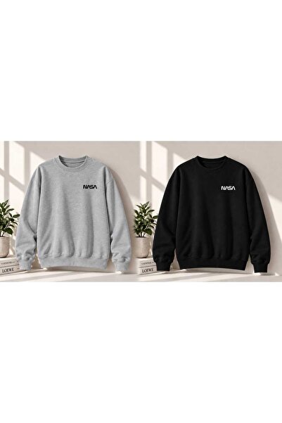 2'li Unisex NASA Baskılı Penye Sweatshirt