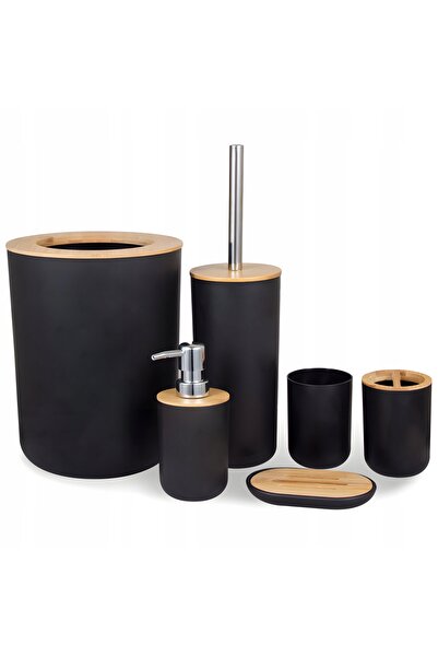 Retoo SET DE BAIE 6 PIESE ACCESORII WC COȘ DOZATOR NEGRU SET COMPLET