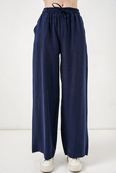 Modamorfo Women's High Waist Wide Leg Pants 30097 - Navy Blue