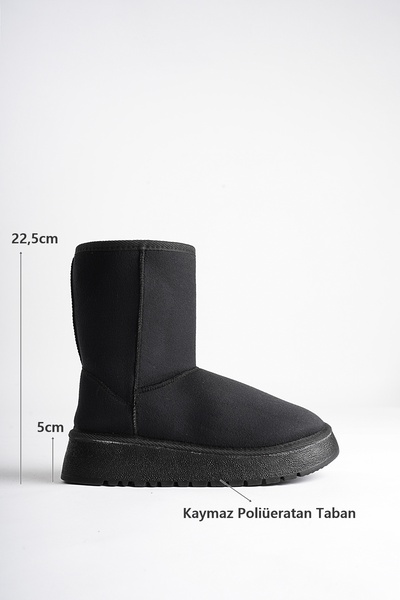 marceline Women's Black Suede 5cm Thick Heeled Winter Casual Boots with Fur Inside