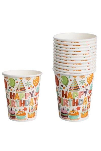 OEM Pahare de Petrecere din Carton Ecru Baloane Cadouri Prajituri ”Happy Birt...