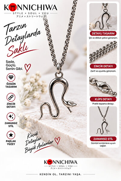 FG KONNİCHİWA Snake Figured Necklace – Gothic Punk Long Chain Design