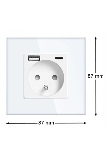 Orno Priză simplă încastrată 230 V + încărcător USB + USB-C, din sticlă, albă