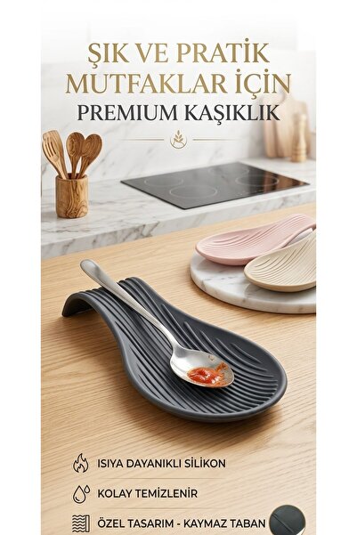 RED KİTCHEN Isıya Dayanıklı Silikon Kaşık Altlığı - Oluklu Ocak & Tezgah Üstü Kepçe Tutucu