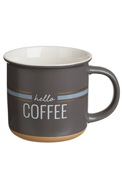 OEM Cana New Bone Gri cu Margine Alba Mesaj "Hello Coffee" 370ml