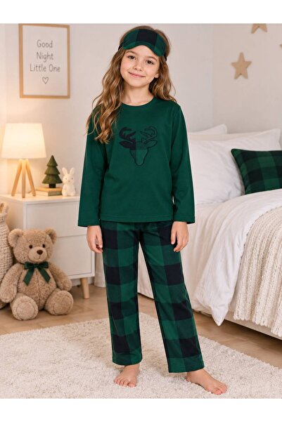 Fil Kids Girl's Cotton Winter Fleece Pajama Set with Sleep Band, Deer Pattern...