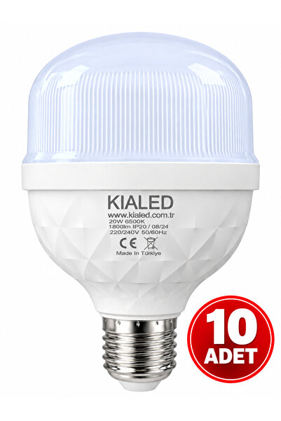 kialed 20W LED Ampul 6500K Beyaz Işık 1800 Lümen E27 10'lu