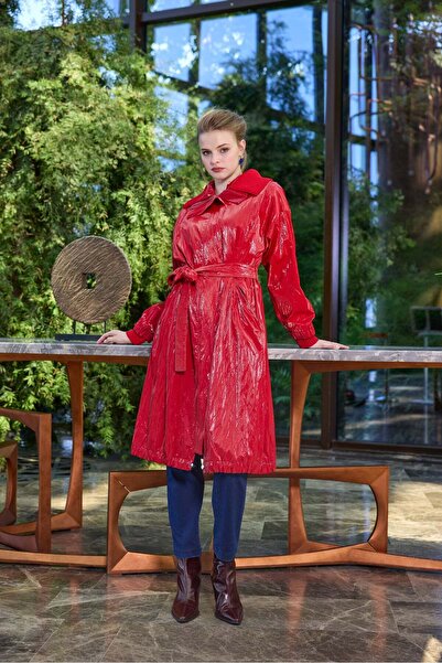 MissWhence High-Gloss Belted Statement Coat